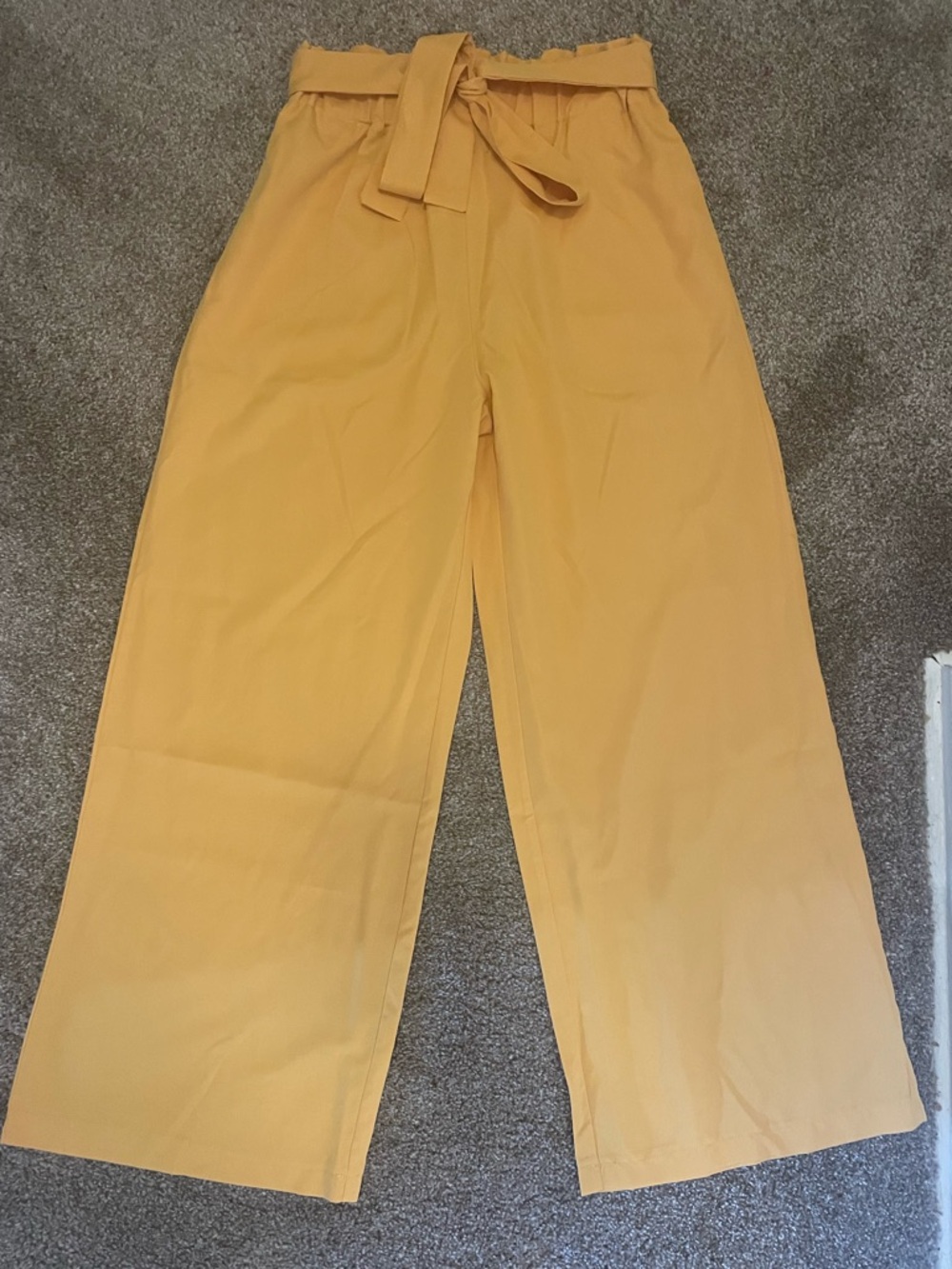 Wide Leg Paperbag Waist Pants - Mustard